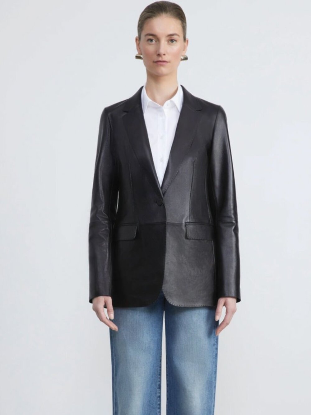 NWT Lafayette 148 Nappa Leather Blazer, Black Size Medium